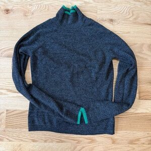 Husk Extra Fine Merino Wool Green Trim Turtle Neck
